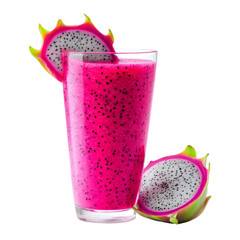 Poster - Refreshing dragon fruit smoothie in glass, vibrant pink color, garnished with dragon fruit slices. Perfect for healthy drink option