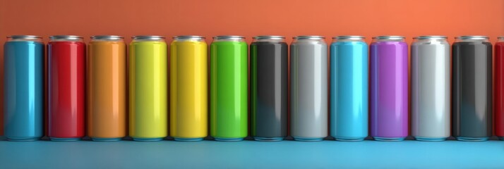 Aufkleber - Beverage Cans Arranged in Order of Caffeine Content With a Vibrant Background