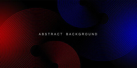 Wall Mural - Abstract futuristic technology lines background with red and blue light effect. Gradient circle line pattern design. Glowing lines vector. Modern dark banner template graphic elements.