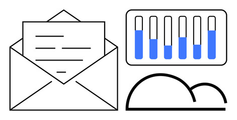 Poster - open envelope with letter, bar graph and cloud icon represent digital communication, data analysis, 