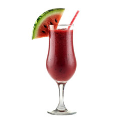 Poster - Refreshing watermelon smoothie in tall glass with slice of watermelon and straw. Perfect for summer enjoyment and hydration