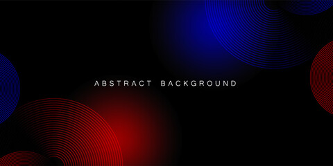 Wall Mural - Abstract futuristic technology lines background with red and blue light effect. Gradient circle line pattern design. Glowing lines vector. Modern dark banner template graphic elements.