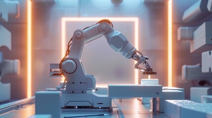 Poster - Futuristic Robotic Arm in a Modern Factory