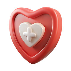 Poster - 3d rendering of a medical heart icon with a plus sign inside the white heart symbol on a transparent background