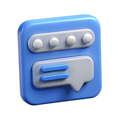 Leinwandbilder - A 3d rendering of a blue and gray plastic-style icon representing messaging and communication with a transparent background