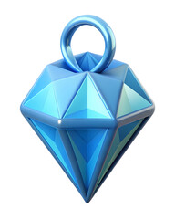 Poster - A vibrant 3d rendering of a blue plastic-style diamond icon with a ring on a transparent background.