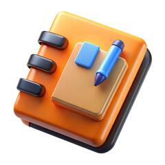 Poster - A vibrant and playful 3d rendering of a notebook with pen and eraser icon suitable for digital content creation.