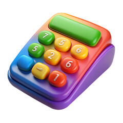 Poster - Colorful 3d rendered calculator with rounded number buttons representing basic arithmetic operations in a plastic-style design