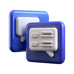 Poster - Modern 3d rendering of two blue plastic-style message bubble icons representing communication and digital messaging