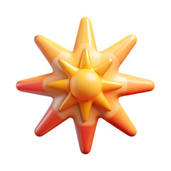 Poster - Vibrant 3d rendering of a stylized sun icon featuring a plastic-style design with bold colors for graphic use