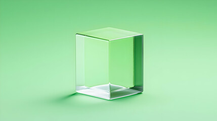 Transparent Glass Cube On Light Green Background
