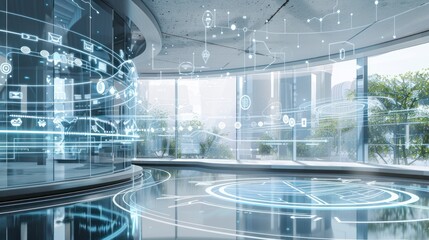 Poster - Futuristic Office Space, Digital Interface and Modern Architecture