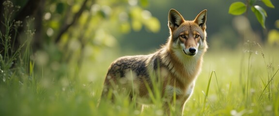 Aufkleber - Alert Coyote in Natural Habitat Looking at Viewer in Sunlight