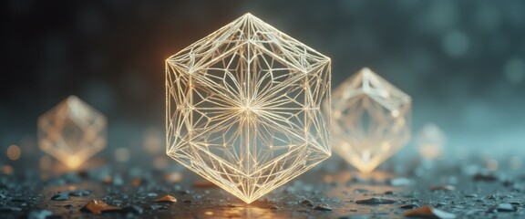 Leinwandbilder - Geometric Wireframe Cubes Illuminate a Textured Surface, Glowing with Mysterious Energy