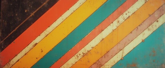 Fototapete - Vibrant Diagonal Stripes on Textured Surface with Distressed Finish and Bold Colors Creating a Retro Aesthetic
