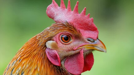 Aufkleber - A close-up view of a rooster's head on a green background