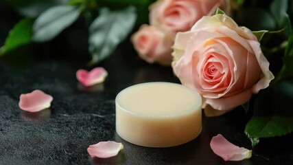 Poster - A simple still life of a candle surrounded by pink roses, great for everyday use or romantic occasions