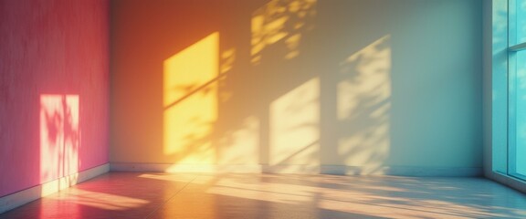 Aufkleber - Colorful Empty Room with Natural Light and Shadows Creating a Warm and Serene Atmosphere
