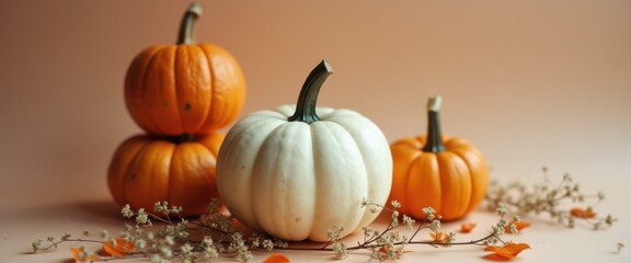 Aufkleber - Autumn Pumpkin Still Life with Warm Neutral Backdrop for Thanksgiving and Fall Decor