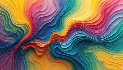 Poster - Abstract colorful art with layered curving bands in rainbow shades creates a mesmerizing and vibrant flow, perfect for background use