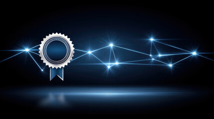 Poster - Digital badge with glowing network lines on dark background symbolizing e commerce success and achievement in online business and technology