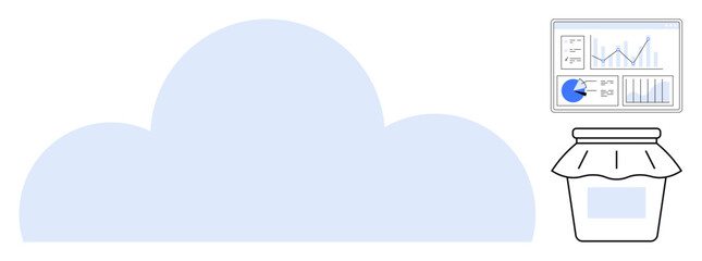 Poster - cloud with dashboard showing data analytics charts alongside a jar as a metaphor for storage. ideal 