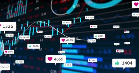 Poster - Dark financial chart initiating curves flowing and icons pulsing visualizing data engagement