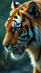 Aufkleber - Majestic Tiger Portrait: A Close-Up View of Striking Feline Beauty with Intense Green Eyes
