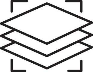 Poster - This shows simple black and white icon of three stacked layers, often used to represent layers design software or applications. icon is surrounded by square frame with rounded corners
