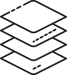 Poster - Stack of three overlapping layers is depicted minimalist black line art style, representing concepts of organization, structure, or digital layers. design is simple and modern.layered design