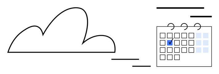 Poster - cloud element linked to a marked calendar date, symbolizing data synchronization, scheduling, effici