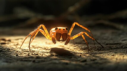 Poster - A detailed view of a spider's body and legs on a dark, natural surface