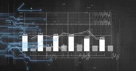 Poster - Circuit network sending pulse, data panel animating bars and line graph updating to display metrics