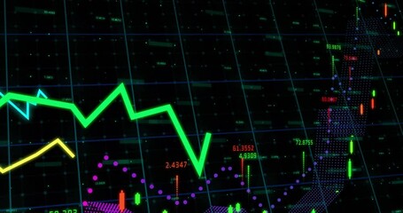 Poster - Dark grid filling frame initiating neon lines sliding in and building multi series trading chart