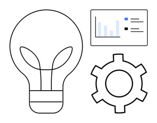 Poster - light bulb as idea, gear symbolizing process, and data chart implying analysis. ideal for innovation