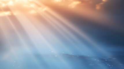 Poster - A beam of sunshine fell from the clouds onto the sea, representing hope, vitality, and confidence