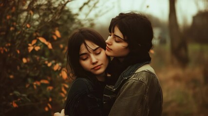 Poster - Two individuals holding each other, showing affection and closeness