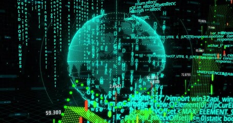Poster - Scene starting with rotating globe with code as yellow dotted line sweeping showing data growth
