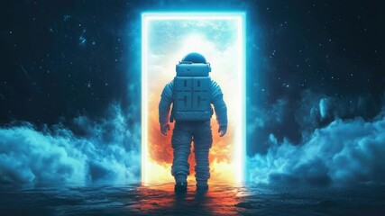 Poster - Astronaut standing at the entrance of a spacecraft, wearing a spacesuit