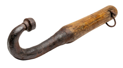 Fototapete - Antique iron hay hook with wooden handle, isolated on Transparent background