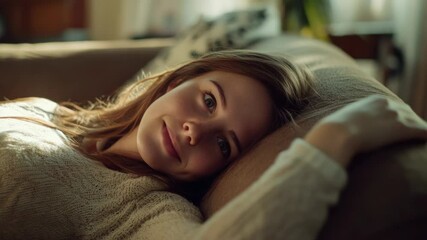 Aufkleber - A person lying down on a sofa with their eyes shut, possibly resting or meditating