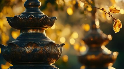 Poster - Close-up shot of a metallic object against a natural tree background