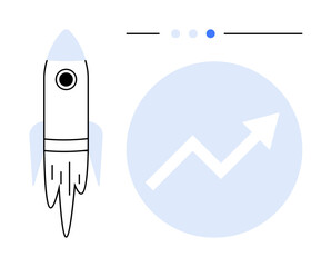 Poster - rocket taking off beside upward arrow in chart. highlights innovation, growth, business success, sta