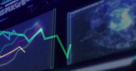 Poster - Monitor opening, green line ascending and oscillating with multi-color traces for data processing