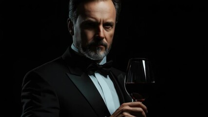 Poster - A man in a formal tuxedo holding a glass of wine, perfect for party or celebration images