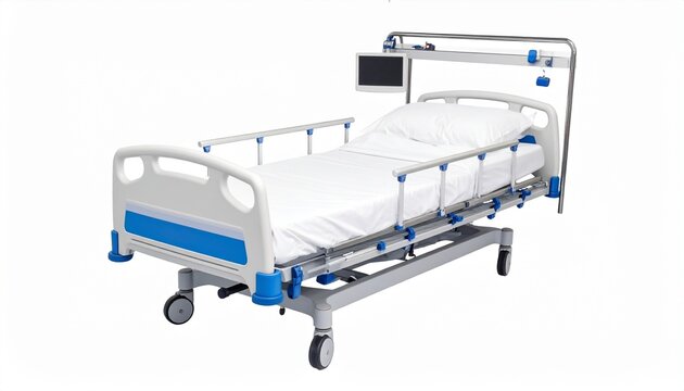 Hospital bed isolated on white background. . rendering