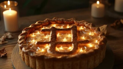 Poster - A delicious pie sitting on top of a wooden table, great for still life photography or dessert presentation
