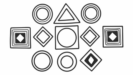 Poster - Geometric shapes arranged in a pattern featuring circles triangles squares and diamonds in black and white created with generated ai