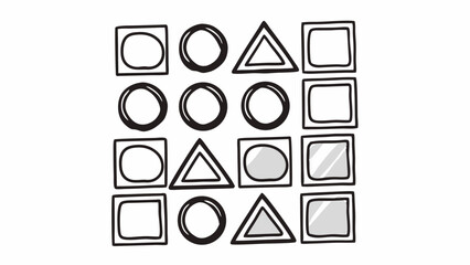 Poster - Geometric pattern featuring hand drawn circles squares and triangles in a grid like arrangement design element created with generated ai