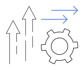 Poster - three upward arrows symbolizing growth and progress, next to a gear representing systems and process